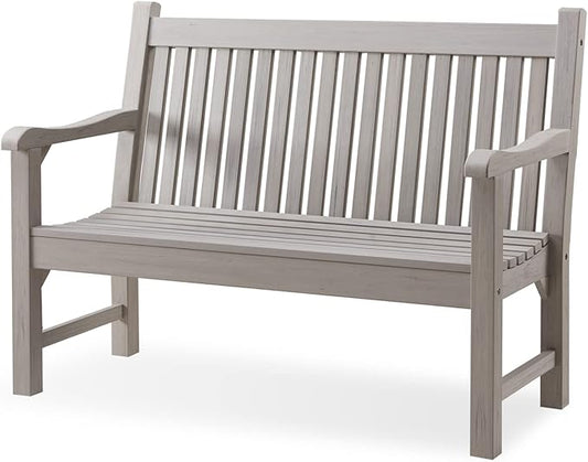 Psilvam Garden Bench, 2-Person Poly Lumber Patio Bench, All-Weather Outdoor Bench That Never Rot and Fade, Memorial Bench, Suit for Garden, Porch and Park(Grey)