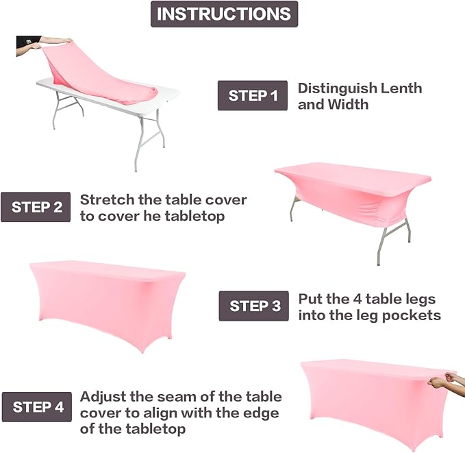 IVAPUPU 6FT Table Cloth for Rectangular Fitted Events Stretch Pink Table Covers Washable Cover Spandex Tablecloth Protector for Party, Wedding, Cocktail, Banquet, Festival