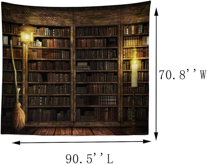 Vintage Bookshelf Tapestry Wall Hanging - Study Room Picture Art Tapestry Retro Bookshelf Wall Art Library Bohemian Hippie Wall Tapestries Bedroom College Dorm Decor XL