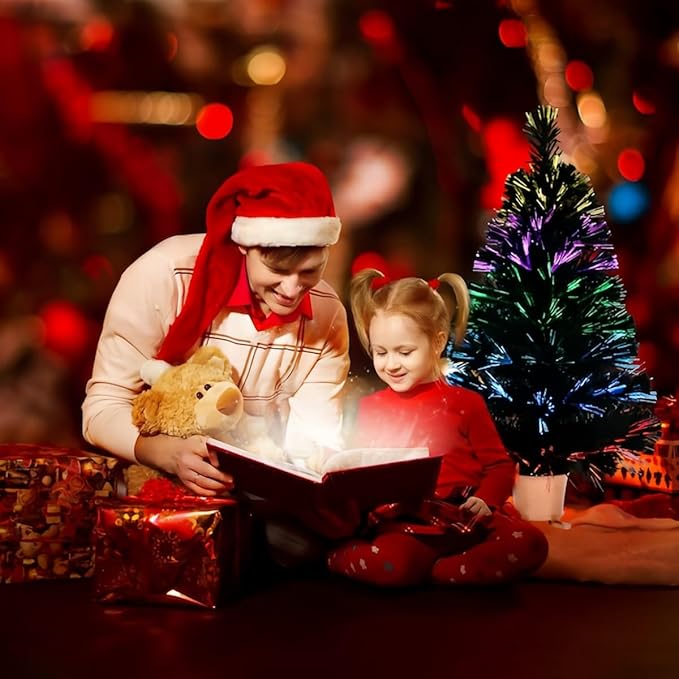 32 inch Green 5-Layer LightShow Small Fiber Optic Christmas Tabletop Tree with Gold Pot and Adaptor