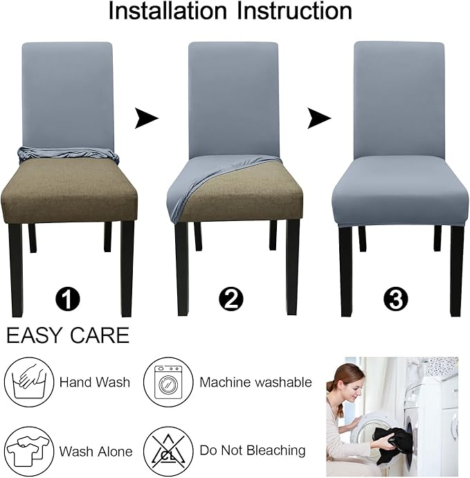 JQinHome Dining Room Chair Covers Set of 12, High Stretch Chair Slipcover Removable Washable Chair Seat Protector Cover for Home Party Hotel Wedding Ceremony (Light Grey)