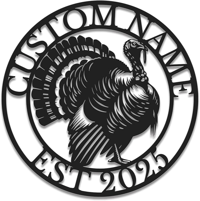 Personalized Turkey Metal Wall Art, Custom Hunting Cabin Sign, Wild Turkey Farmhouse Decor, Rustic Lodge Wall Hanging, Turkey Hunter Gift, Thanksgiving Home Decoration (Style-3)