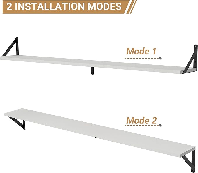 Heimlove 48 Inch Large Wall Bookshelves Set of 3, Wall Mounted Bookshelves,Heavy Duty Wooden Shelves for Living Room,Bedroom,Kitchen,Laundry Room Storage & Decor