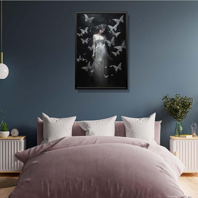 JFHCQJPK Vintage Gothic Feminine Canvas Wall Art Print Butterfly Poster Moody Female Wall Art Retro Artwork Dark College Decor for Home Bedroom12x16in Metal blackFramed