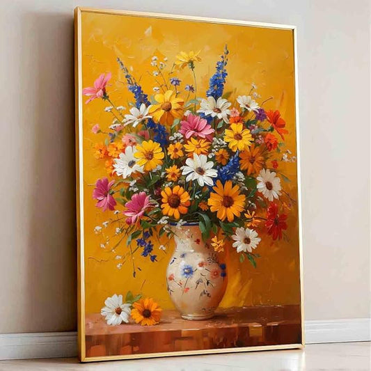 Flowers In Vase Wall Art Colorful Flowers Picture White Daisy Picture Farmhouse Floral Picture Still Life Painting Rustic Floral Painting Vintage Botanical Living Room Decor 16x24inch No Frame