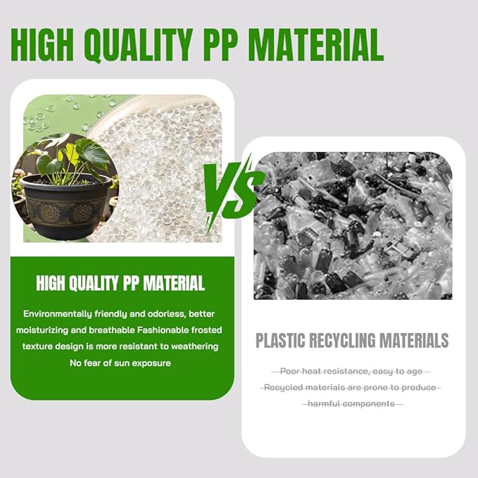 4 Pack 10 inch Plant Pots, Retro Pattern Planters with Drainage Holes and Saucer, Sturdy Plastic Garden Flower Pots for Indoor & Outdoor Plants