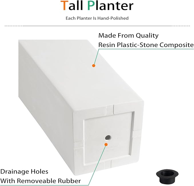 Tall Planters for Outdoor Plants, Large Resin Flower Pots for Garden, Front Porch, Patio, Indoor - Set of 2 (White, 32 inch - 2 Pack)