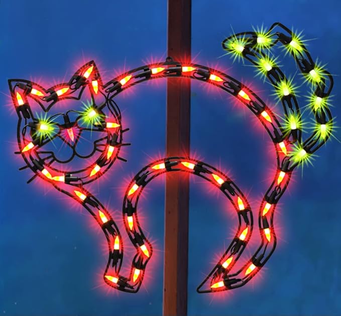 17" Lighted CAT Halloween Window Silhouette Decoration,Halloween Lighted Window Decoration,Hanging Light Up Holiday Ornament,Cat Light