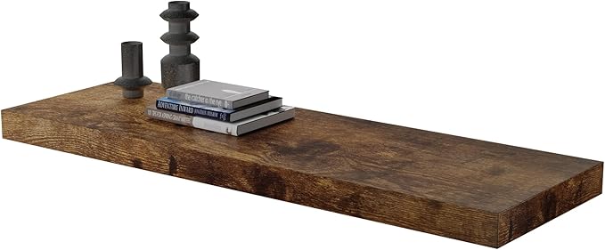 Large Floating Shelves for Wall Set of 1 Wooden Wall Shelves V Room Decor Long Shelf with Invisible Wall Mount Bracket for Bedroom Kitchen Living Room Rustic Brown