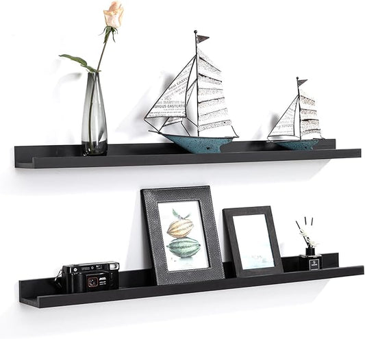 AZSKY Picture Ledge Shelf, Floating Shelves Set of 2, 48 Inches Picture Shelves for Wall with Ledge, Long Shelf Wall Mounted for Living Room Bedroom Decor Books Photo Frames - Black