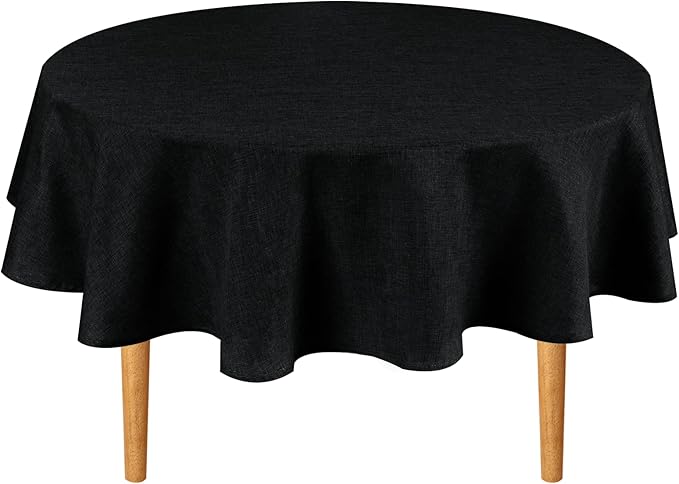 Hiasan Round Linen Tablecloth 50 Inch - Wrinkle and Stain Resistant Washable Polyester Fabric Table Cloth for Dining Room Kitchen Party, Black