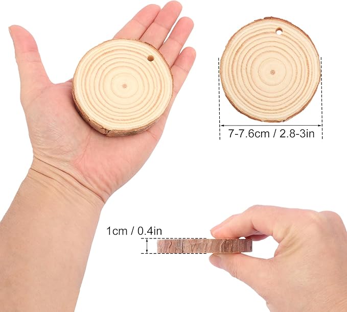 90 PCS 2.8-3inch Unfinished Wood Slices, Natural Wood Slices, Predrilled with Hole Wood Slice for DIY Arts Craft Christmas Ornaments