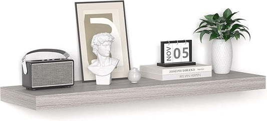 Floating Shelves - 10.3 Inch Deep Wall Shelf for Decor & Storage - Wall Mounted Display Shelving with Invisible Heavy-Duty Metal Bracket - 36" W x 10.3" D x 1.8" H - Set of 1 - Rustic Grey