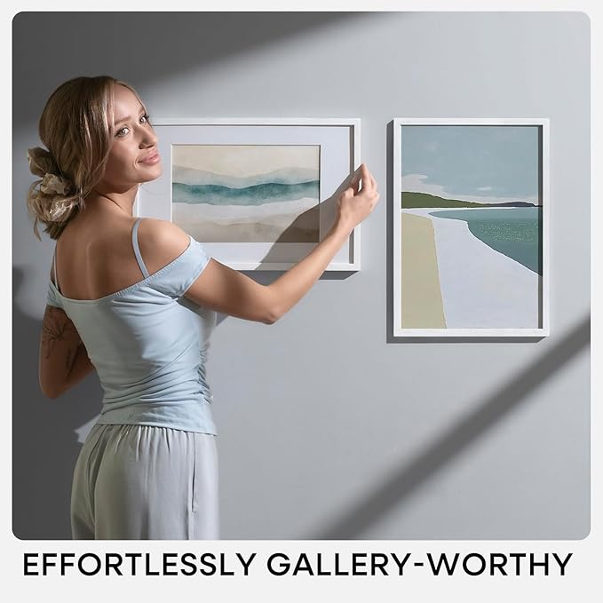 Homeforia 12x18 Frame White Wood, High End Oak 12x18 Poster Frame White with Mat 8.5x11 Print, 12 x 18 Wooden Picture Frames Matted to 8.5 by 11 Photo, 18x12 Frames, Tempered Glass, Wall Kit, Set of 1