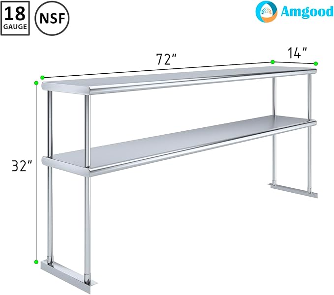 AmGood Double OverShelf Stainless Steel NSF - Many (72" Long x 14" Deep)