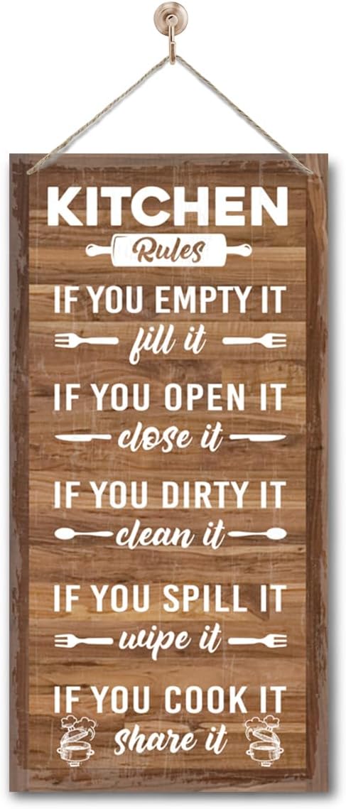 Hanging Rustic Wooden Kitchen Decor Sign, Printed Wood Wall Art, Funny Farmhouse Kitchen Wall Decor I1