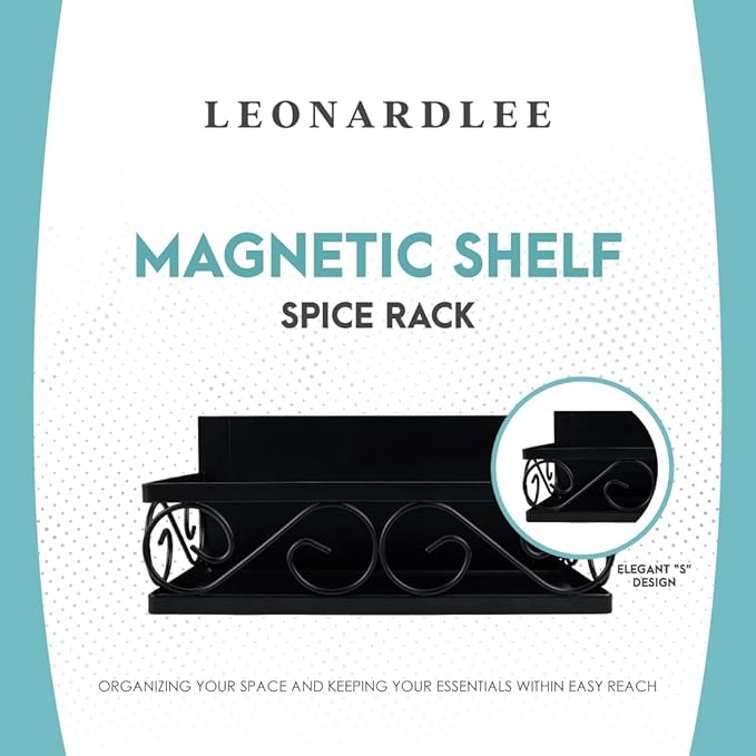 LEONARDLEE Magnetic spice Rack, Stronger Magnet with Wall Mount Option. 4 Removable Hooks, Perfect Space Saver for Kitchen- for Holding Spices, Jars, Bottle, cans (Pack of 2)