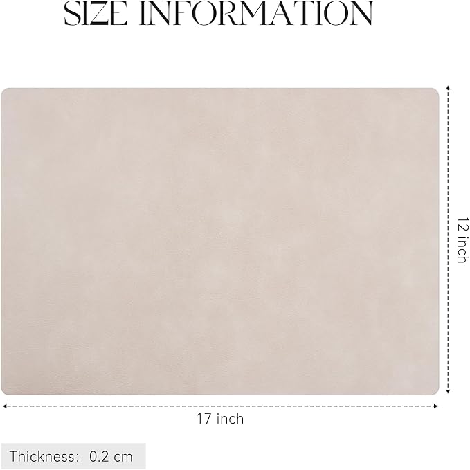 MOSAYT Vinyl Placemats Set of 8-12 X 17 Inch - Faux Leather 100% Waterproof Oil-Proof Wipeable PU Place Mats, Heat Resistant Reversible Table Mats for Kitchen, Dining, Outdoor (Beige)