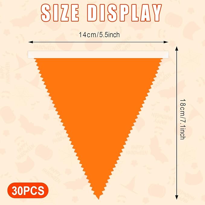 MARFOREVER Orange Black White Halloween Pennant Banner, 30Pcs Fabric Triangle Flags Bunting Garland Halloween Hanging Decorations for Garden Baby Shower Thanksgiving Wedding Outdoor Indoor Supplies