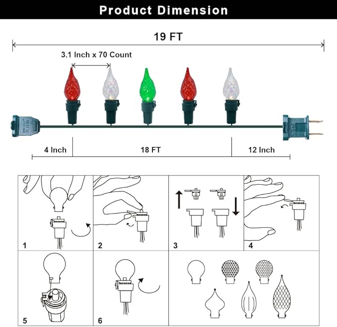 LED Christmas Lights Outdoor 19 FT 70 Fairy Lights Multi-Color String Lights ETL Certified for Indoor/Outdoor Holiday Party Halloween Tree Decor