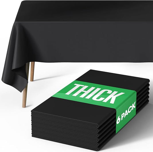 Pureegg Rectangle Table Cloth 60" x 84" – Durable Polyester Tablecloth Offers Reusable & Washable Protection, Ideal for Outdoor Party, Picnic, Wedding, Banquet and Birthday, 6 Pack, Black
