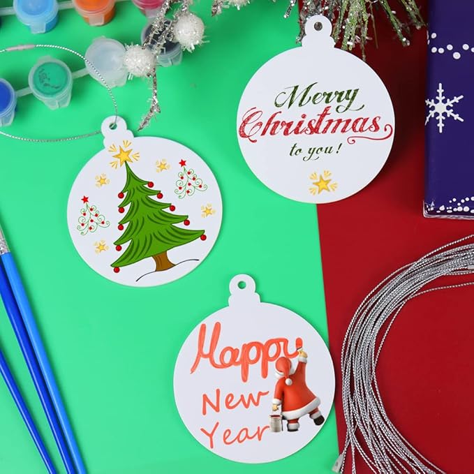 20Pcs 3 Inch Blank Acrylic Christmas Ornaments 2024 White Unfinished Round Acrylic Christmas Ornaments for DIY Craft Hanging Ornaments for Christmas Tree Decoration Xmas Party Decorations