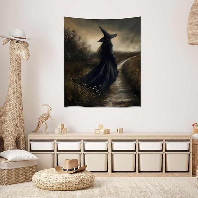Mystic Gothic Tapestry Witchy Halloween Decor Vintage Dark Academia Bedroom Tapestries Retro Art Aesthetic Wall Tapestry for Bedroom Dorm Living Room white