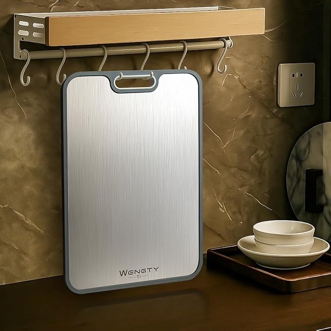 Titanium Cutting Boards for Kitchen, Double Sided Food-Grade Pure Titanium&Wheat Straw PP, Non-Toxic, Non-Slip, Dishwasher Safe, Ideal for Meat, Vegetables, Fruit 15.8 x 11''