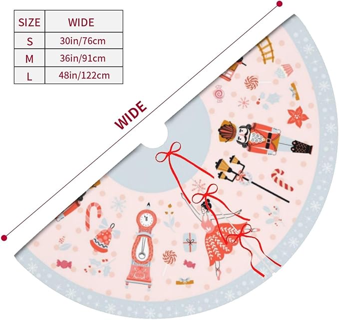 36" Large Christmas Tree Skirt, Nutcracker Candy Pattern Tree Mat Base Cover for Xmas Festive Holiday Party Decoration Ornaments