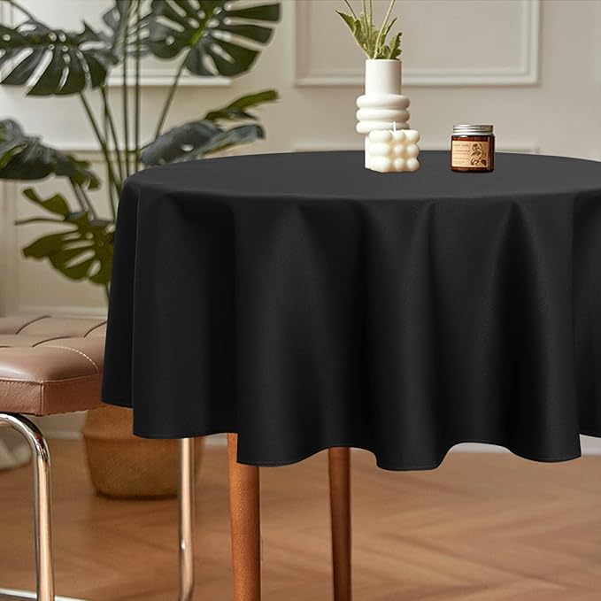 sancua 2 Pack Round Tablecloth 70 Inch Black, Stain and Wrinkle Resistant Table Cloth - Washable Polyester Table Cover for Dining Tables, Buffet Parties and Camping