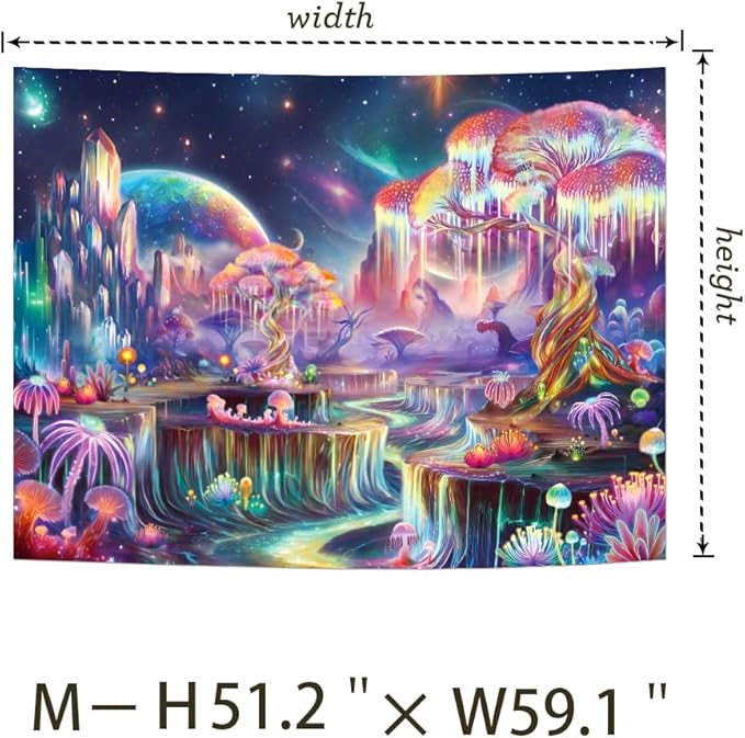 Obsecolors Blacklight Tapestry Fantasy Tree of Life Tapestry UV Reactive Galaxy Space Tapestries Colorful Plant Floral Mountain Landscape Tapestries Wall Hanging for Bedroom