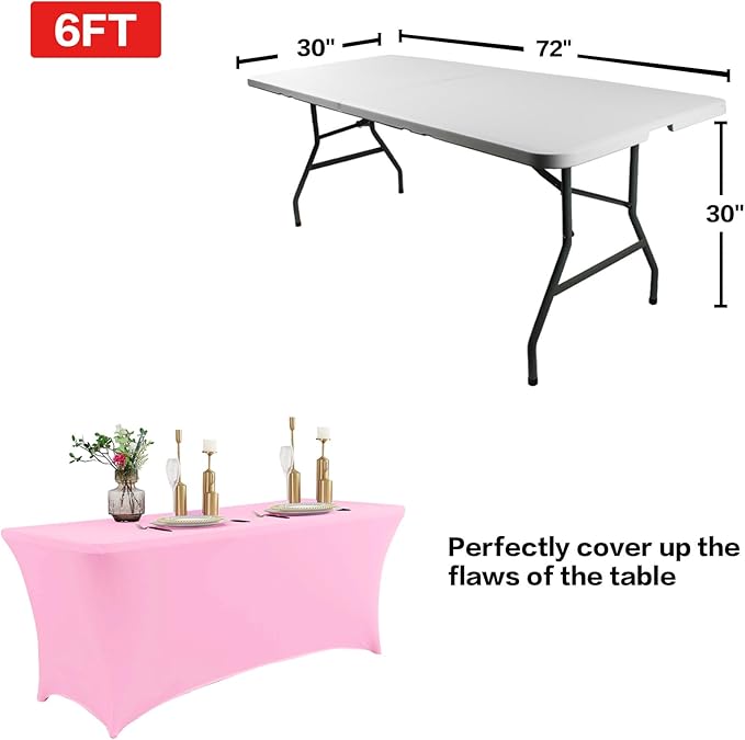 IVAPUPU 2 Pack 8FT Table Cloth for Rectangular Fitted Events Stretch Pink Table Covers Washable Cover Spandex Tablecloth Protector for Party, Wedding, Cocktail, Banquet, Festival