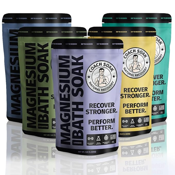 5 Pack Bundle: Coach Soak Recovery Bath Soak, Epsom Salt Bulk, Bath Salts Bulk, 5 Pack Bundle - Total of 15 Pounds (Mixed Bundle)