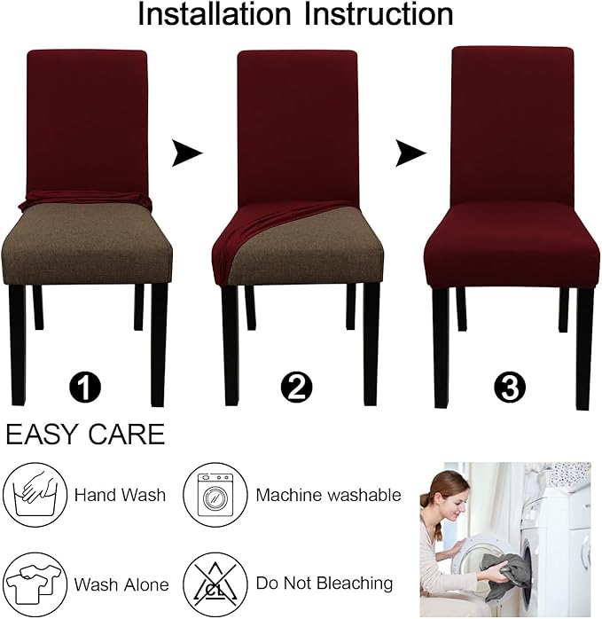 JQinHome 4 Pcs Dining Chair Slipcover, High Stretch Removable Washable Chair Seat Protector Cover for Home Party Hotel Wedding Ceremony