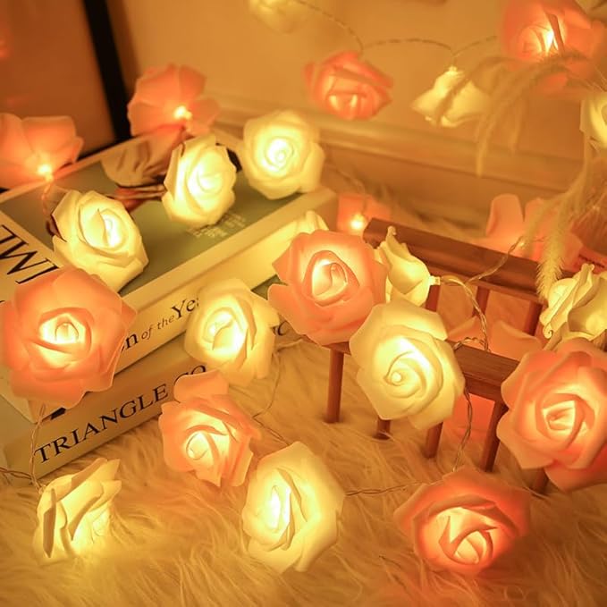 Everlasting Splashes LED Rose Flower Fairy String Lights Battery Operated Warm Flashing Light for Romantic Proposal Wedding Party Birthday Christmas Thanksgiving DIY Indoor Outdoor Decorations (Blue)