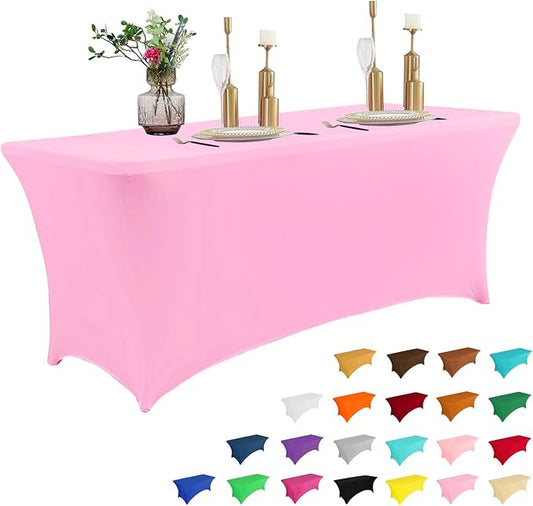 IVAPUPU 4FT Table Cloth for Rectangular Fitted Events Stretch Pink Table Covers Washable Cover Spandex Tablecloth Protector for Party, Wedding, Cocktail, Banquet, Festival