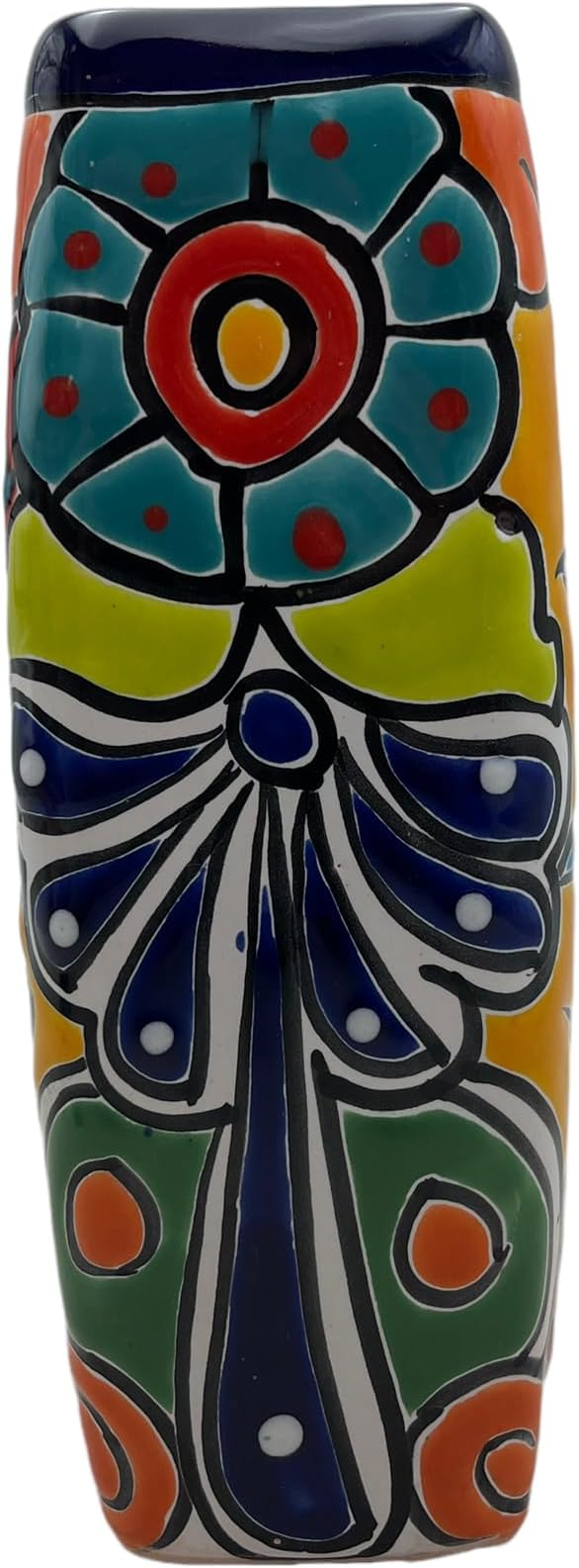 Talavera Planter Pot Square Vase Folk Art Mexican Pottery Handmade Hand Painted Home Decor Indoor Multicolor Outdoor 9.25" (Cobalt Multi)