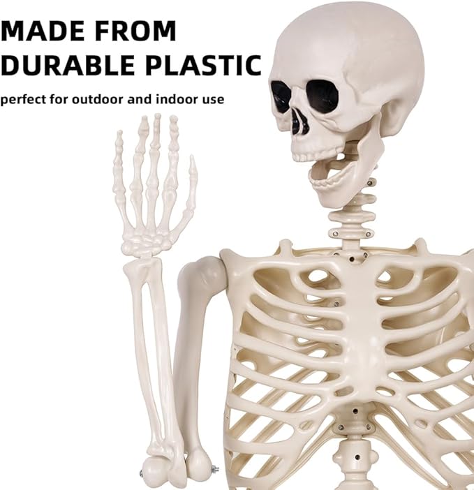 Halloween Skeletons Decorations - 5.4FT Life Size Posable Skeletons, Realistic Plastic Full Body Skeletons for Halloween Party Outdoor Haunted House Graveyard Decor