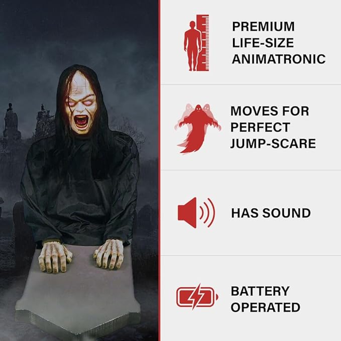 Haunted Hill Farm Resurrection Mary by Tekky, Battery Operated Timer and Sound Activated Jump-Scare Halloween Animatronic for Indoor or Covered Outdoor Creepy Halloween Decorations, Scary Fright Props