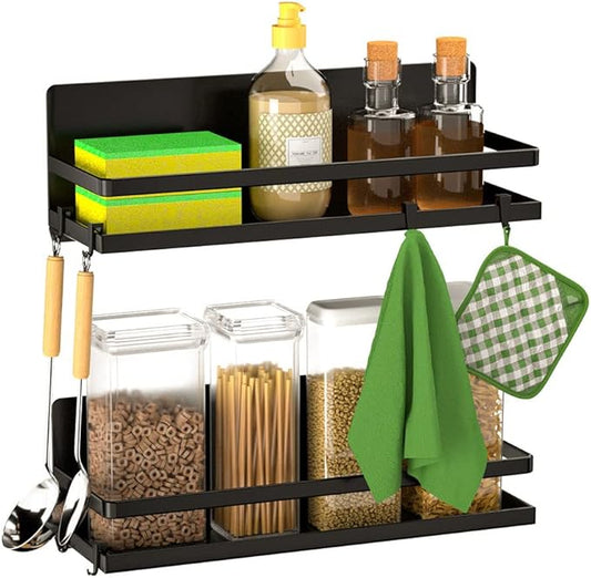 Magnetic Spice Rack for Refrigerator,Magnetic Shelf Fridge Organizer for Kitchen, Space Saver Container for Kitchen/Apartment, Drill Free, Black 2 Pack