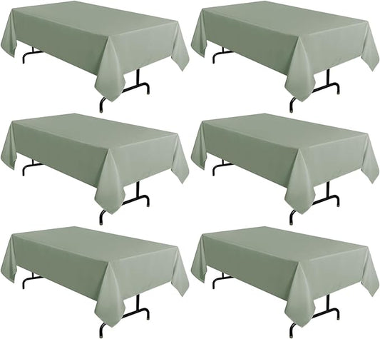 sancua 6 Pack Sage Green Tablecloth 60 x 102 Inch, Rectangle Table Cloth for 6 Feet Tables - Stain and Wrinkle Resistant Washable Polyester Table Cover for Dining Tables, Buffet Parties and Camping