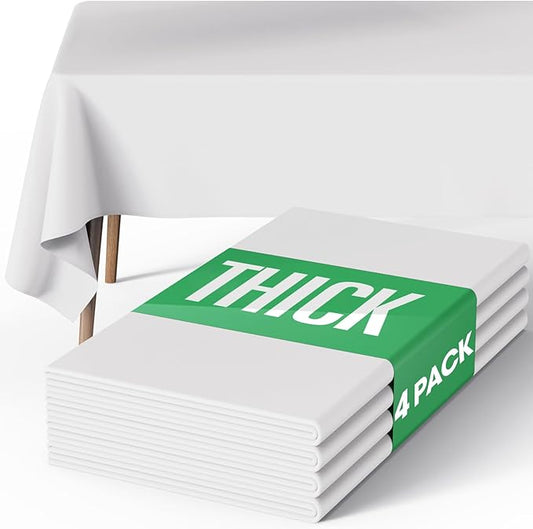 Pureegg Rectangle Table Cloth 60" x 84" – Durable Polyester Tablecloth Offers Reusable & Washable Protection, Ideal for Outdoor Party, Picnic, Wedding, Banquet and Birthday, 4 Pack, White