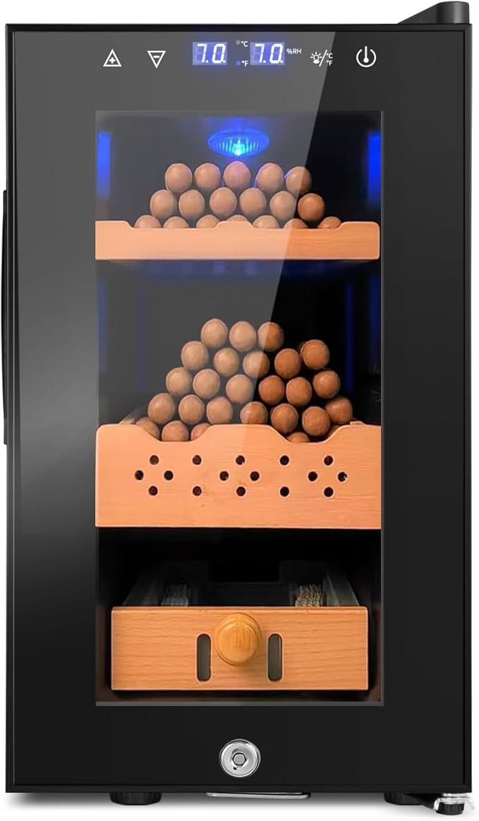 25L Cigar Electric Humidor, 200 Counts Large Capacity,Thermostatic Electric Cooler Cabinet with Digital LED Screen, Safety Lock,Smart Humidity & Temp Control, Gifts for Men
