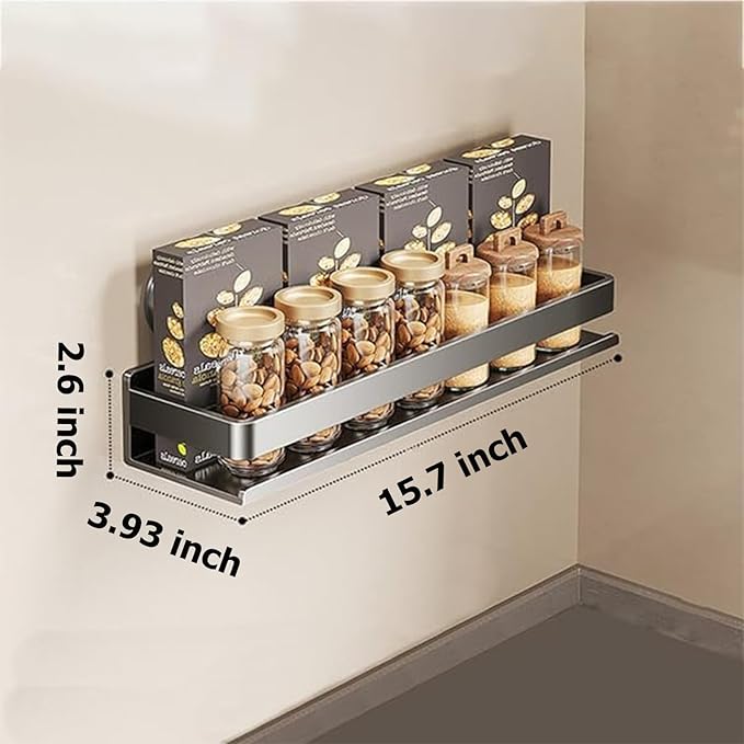 Spice Rack Wall Mounted 2 Pack,Suction Cups Spice Organizer for Cabinet,Large Capacity Metal Spice Shelf for Kitchen Cabinet, Pantry Doors, Bathroom, Shower, Home Decor (15.7 inch)
