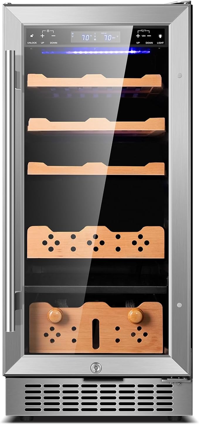 Tylza 88L Ciagr Humidor Cabinet, Humidity & Temp Control Electric Humidors for Cigars, 546 Counts, Silent Compressor, Reversible Door, Cigar Humidors with Spanish Cedar Drawer Shelves, Gifts for Men