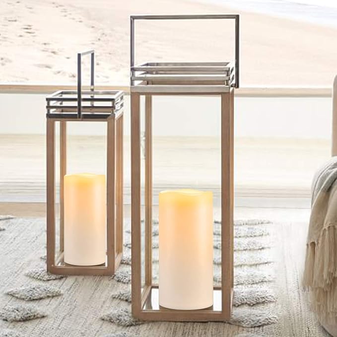 Amagic 2 Pack 8" x 4" Outdoor Plastic Electric flameless Candles with Remote Control and Timer, Battery Operated Flickering LED Pillar Fake Candle for Home, Wedding Decor, Ivory