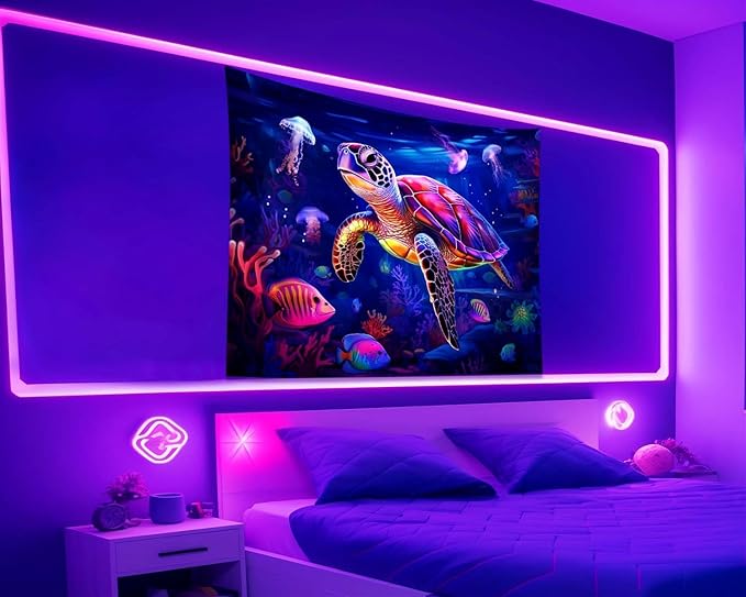 QGHOT Turtle Tapestry, Blacklight Ocean Tapestry Wall Hanging Undersea Black Light Poster for Kids Glow in the Dark for Bedroom Children Toddler Room Decor 80x60in