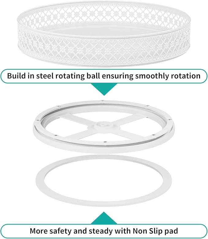 Ovicar Lazy Susan Turntable Organizer - 13 inch Rotating Spice Rack Metal Lazy Susan for Cabinet Pantry Kitchen Countertop Dining Table Cupboard Bathroom Vanity Refrigerator White