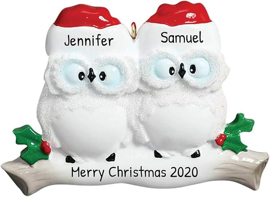 3D Personalized Our First Christmas Ornament 2025 | Custom Owl Couple Ornaments Winter White Owls Couples Ornament 2025 Family of 2 Unique for a Couple Ornaments Couples Unique Gifts