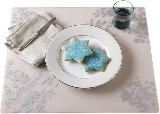 modern-twist Jardin Print Placemat-100% Plastic Free Silicone Tabletop, Dining, Decoration, Modern Design, Silver